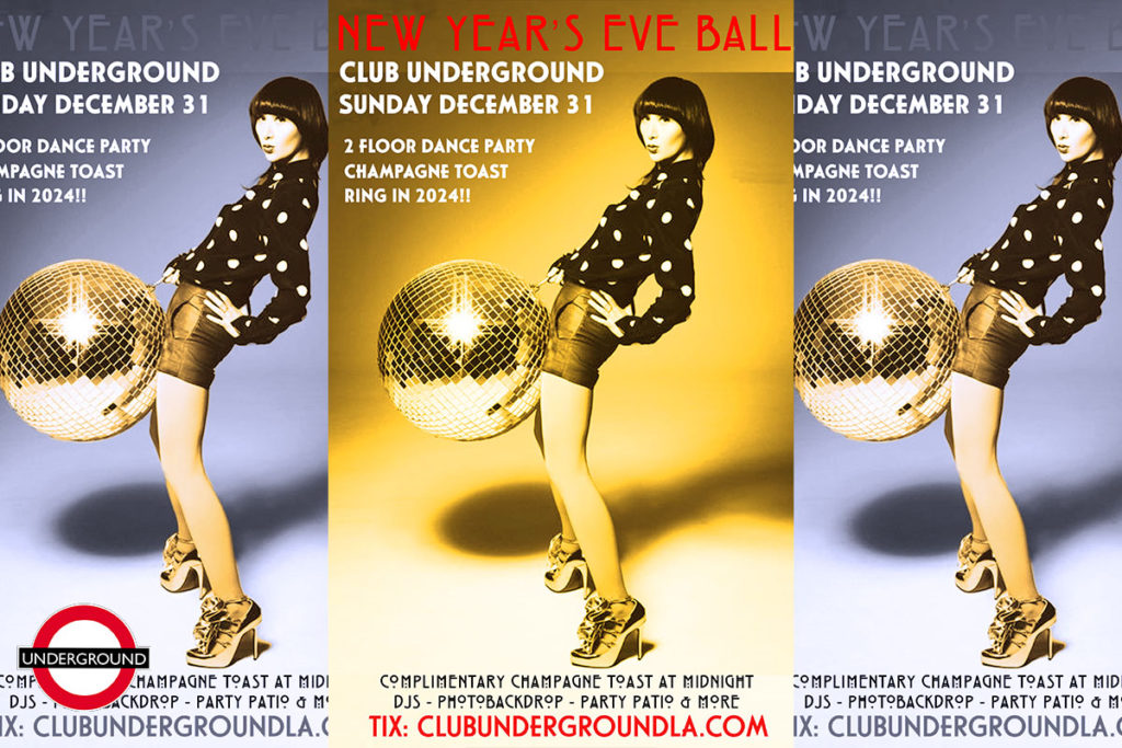 Flyer for Club Underground New Year's Eve party on 2023 at Grand Star Jazz Club in Chinatown with DJ Larry G. and DJ Liz O. 