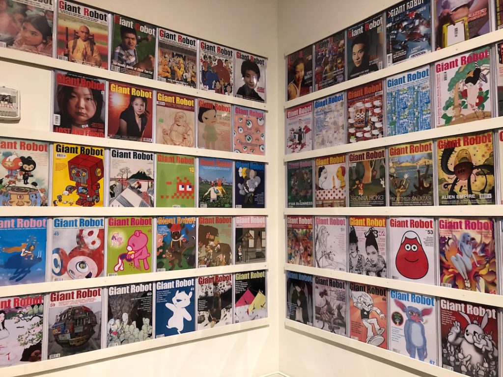 Covers of Giant Robot on display at Japanese American National Museum for Giant Robot Biennale 5. (Photo: Liz Ohanesian)