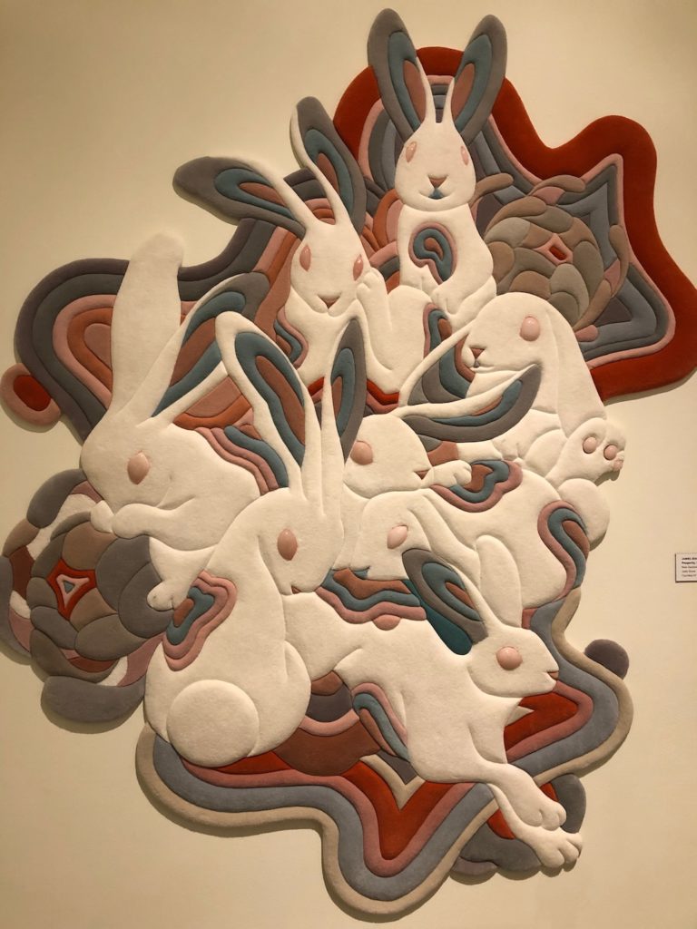 "Prosperity" (2023)  by James Jean, a tapestry made with New Zealand wool, Chinese silk and jade stone on view at Japanese American National Museum in Little Tokyo for Giant Robot Biennale 5. (Photo: Liz Ohanesian)