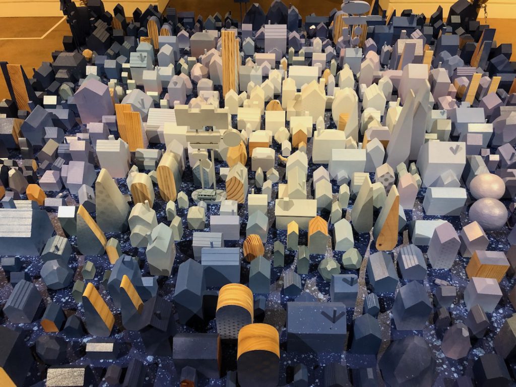 Close-up of the cityscape in Yoskay Yamamoto's installation "Moonage Daydream" at Japanese American National Museum for Giant Robot Biennale 5. (Photo: Liz Ohanesian)