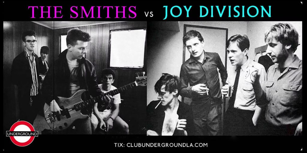 Flyer for Joy Division x The Smiths Nite at Club Underground in Los Angeles on Friday, August 9, 2024 at Grand Star Jazz Club with DJ Larry G. and DJ Liz O. 